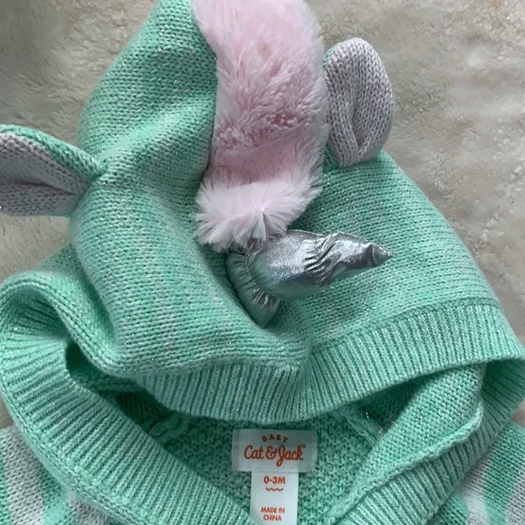 🦄 Cat & Jack 0-3M Mint Green Unicorn Romper EUC - Picture 10 of 11